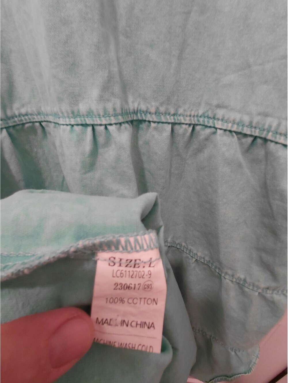 Women's Mint Green Cotton Tiered Shirt Dress Size L Button Front Short Sleeve - Picture 7 of 7
